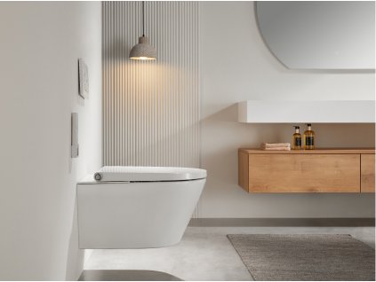 CERANO - Závěsná WC mísa s integrovaným elektronickým bidetem Cronus Standard, Rimless, Vortex + UF sedátko - bílá lesklá - 38,4x59,3 cm