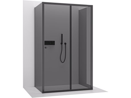 CERANO - Třístěnný sprchový kout Varone POINT U L/P - 6 mm - černá matná, grafitové sklo - 90x100x195 cm - posuvný
