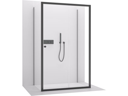 CERANO - Třístěnný sprchový kout Varone POINT U L/P - 6 mm - černá matná, transparentní sklo - 110x90x195 cm - posuvný