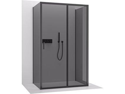 CERANO - Třístěnný sprchový kout Varone LINE U L/P - 6 mm - černá matná, grafitové sklo - 130x100x195 cm - posuvný