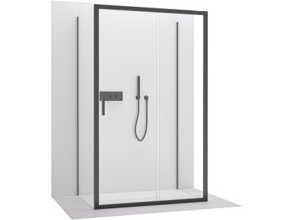 CERANO - Třístěnný sprchový kout Varone LINE U L/P - 6 mm - černá matná, transparentní sklo - 110x100x195 cm - posuvný