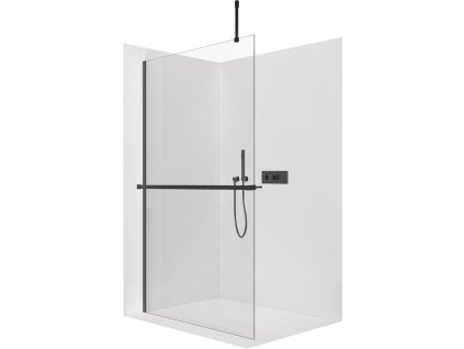 CERANO - Sprchová zástěna Walk-in Onyx Top Cube L/P - 10 mm - hranatá vzpěra + polička/držák na ručníky - černá matná, transparentní sklo - 130x200 cm