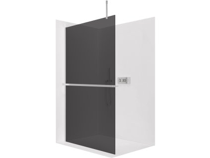 CERANO - Sprchová zástěna Walk-in Onyx Top Cube L/P - 10 mm - hranatá vzpěra + polička/držák na ručníky - chrom, grafitové sklo - 130x200 cm