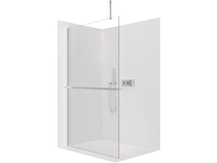 CERANO - Sprchová zástěna Walk-in Onyx Top Cube L/P - 10 mm - hranatá vzpěra + polička/držák na ručníky - chrom, transparentní sklo - 130x200 cm