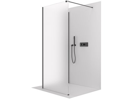 CERANO - Sprchová zástěna Walk-in Onyx Corner Cube L/P - 8 mm - hranatá vzpěra - černá matná, mléčné sklo - 120x80x200 cm