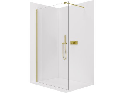 CERANO - Sprchová zástěna Walk-in Onyx Cube L/P - 8 mm - hranatá vzpěra - zlatá kartáčovaná, transparentní sklo - 30x200 cm