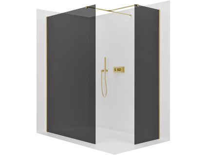 CERANO - Sprchová zástěna Walk-in Onyx T L/P - 8 mm - hranatá vzpěra - zlatá kartáčovaná, grafitové sklo - 160x40x200 cm