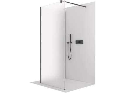 CERANO - Sprchová zástěna Walk-in Onyx Corner Round L/P - 8 mm - kulatá vzpěra - černá matná, mléčné sklo - 140x40 cm