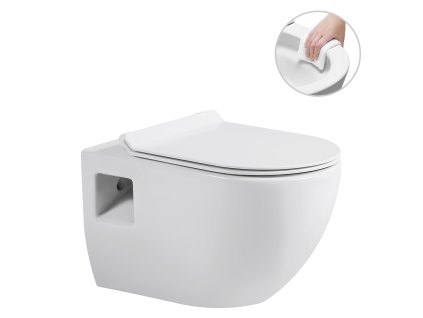 CERANO - Závěsná WC mísa Dure, Rimless + UF sedátko - bílá lesklá - 51x35 cm