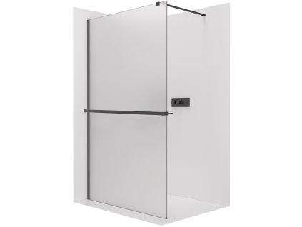 CERANO - Sprchová zástěna Walk-in Onyx Cube L/P - 8 mm - hranatá vzpěra + polička/držák na ručníky - černá matná, mléčné sklo - 30x200 cm