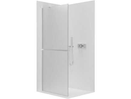 CERANO - Sprchová zástěna Walk-in Onyx Y L/P - 8 mm - kulatá vzpěra + polička/držák na ručníky - chrom, mléčné sklo - 40x200 cm