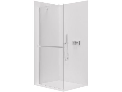 CERANO - Sprchová zástěna Walk-in Onyx Y L/P - 8 mm - kulatá vzpěra + polička/držák na ručníky - chrom, transparentní sklo - 40x200 cm
