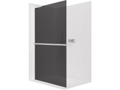 CERANO - Sprchová zástěna Walk-in Onyx L-levá vzpěra + polička/držák na ručníky - 8 mm - chrom, grafitové sklo - 30x200 cm