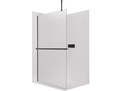 CERANO - Sprchová zástěna Walk-in Onyx Top Cube L/P - 8 mm - hranatá vzpěra + polička/držák na ručníky - černá matná, mléčné sklo - 30x200 cm