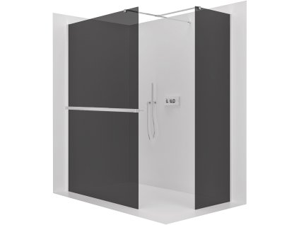 CERANO - Sprchová zástěna Walk-in Onyx T L/P - 8 mm - hranatá vzpěra + polička/držák na ručníky - chrom, grafitové sklo - 70x30 cm
