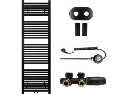 CERANO - Koupelnový radiátorový set Lincoln - kombinované výtápění, wifi tyč - středové připojení 50 mm - 484W - černá matná - 1600x500 mm