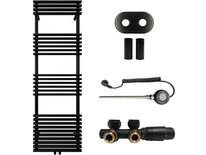 CERANO - Koupelnový radiátorový set Luigi - kombinované výtápění, wifi tyč - středové připojení 50 mm - 713W - černá matná - 1600x500 mm