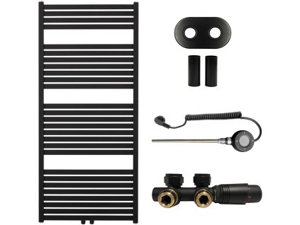CERANO - Koupelnový radiátorový set Vincenzo - kombinované výtápění, wifi tyč - středové připojení 50 mm - 600W - černá matná - 1330x600 mm