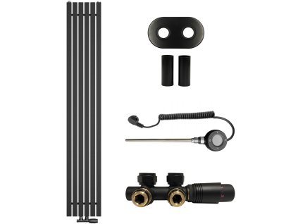 CERANO - Koupelnový radiátorový set Pyricus - kombinované výtápění, wifi tyč - středové připojení 50 mm - 643W - černá matná - 1600x290 mm