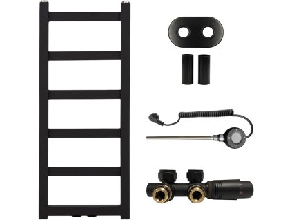 CERANO - Koupelnový radiátorový set Pyrodeus - kombinované výtápění, wifi tyč - středové připojení 50 mm - černá matná - 730x300 mm