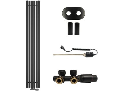 CERANO - Koupelnový radiátorový set Pyricus - kombinované výtápění, termo tyč - středové připojení 50 mm - 721W - černá matná - 1800x290 mm