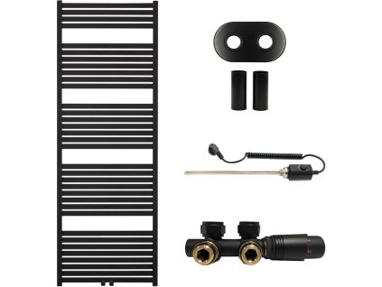 CERANO - Koupelnový radiátorový set Vincenzo - kombinované výtápění, termo tyč - středové připojení 50 mm - 800W - černá matná - 1690x600 mm