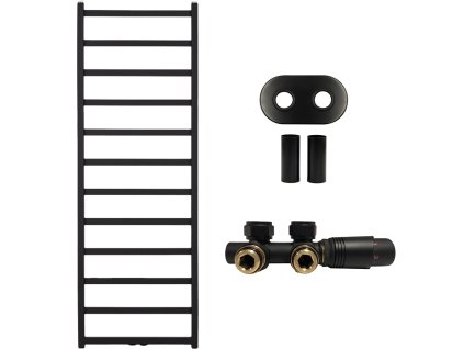 CERANO - Koupelnový radiátorový set  Pyrodes - ústřední vytápění - středové připojení 50 mm - 683W - černá matná - 1520x530 mm
