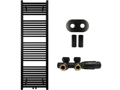 CERANO - Koupelnový radiátorový set Lincoln - ústřední vytápění - středové připojení 50 mm - 484W - černá matná - 1600x500 mm