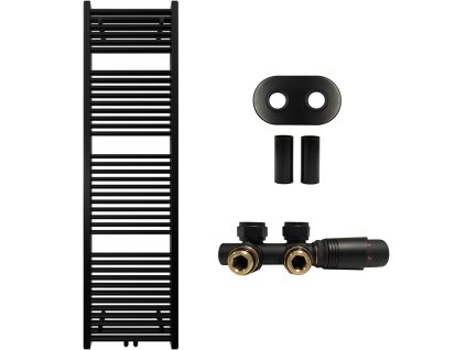 CERANO - Koupelnový radiátorový set Lincoln - ústřední vytápění - středové připojení 50 mm - 559W - černá matná - 1800x500 mm