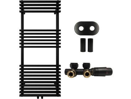 CERANO - Koupelnový radiátorový set Luigi - ústřední vytápění - středové připojení 50 mm - 545W - černá matná - 1200x500 mm