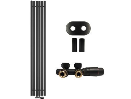 CERANO - Koupelnový radiátorový set Pyricus - ústřední vytápění - středové připojení 50 mm - 721W - černá matná - 1800x290 mm