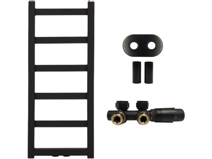 CERANO - Koupelnový radiátorový set Pyrodeus - ústřední vytápění - středové připojení 50 mm - černá matná - 730x300 mm