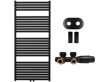 CERANO - Koupelnový radiátorový set Vincenzo - ústřední vytápění - středové připojení 50 mm - 600W - černá matná - 1330x600 mm