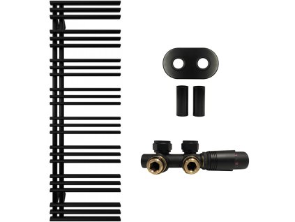 CERANO - Koupelnový radiátorový set Burke - ústřední vytápění - asymetrické připojení 50 mm - 750W - černá matná - 1600x500 mm