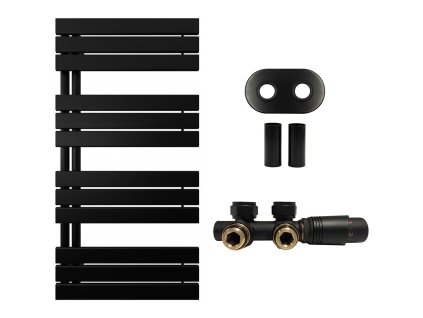 CERANO - Koupelnový radiátorový set Theo - ústřední vytápění - asymetrické připojení 50 mm - 650W - černá matná - 1200x500 mm