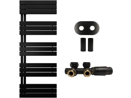 CERANO - Koupelnový radiátorový set Theo - ústřední vytápění - asymetrické připojení 50 mm - 812W - černá matná - 1600x500 mm