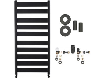 CERANO - Koupelnový radiátorový set Marco - ústřední vytápění - boční připojení - 816W - černá matná - 1125x550 mm