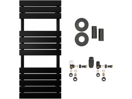 CERANO - Koupelnový radiátorový set Claude - ústřední vytápění - boční připojení - 650W - černá matná - 1200x500 mm