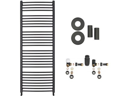 CERANO - Koupelnový radiátorový set Stefano - ústřední výtápění - boční připojení - 943W - černá matná - 1710x650 mm