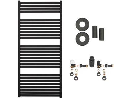CERANO - Koupelnový radiátorový set Vincenzo - ústřední vytápění - boční připojení - 600W - černá matná - 1330x600 mm
