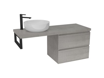 CERANO - Deska pod umyvadlo Navira Pro - 121x46,5x3,6 cm - skříňka Carole 59 cm - betonově šedá - konzole černá