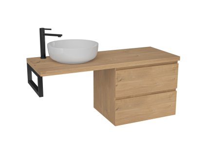 CERANO - Deska pod umyvadlo Navira Pro - 121x46,5x3,6 cm - skříňka Carole 59 cm - dub medový - konzole černá