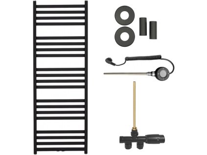 CERANO - Koupelnový radiátorový set Fulgidus - kombinované vytápění, wifi tyč - boční jednobodové připojení - 712W - černá matná - 1500x530 mm