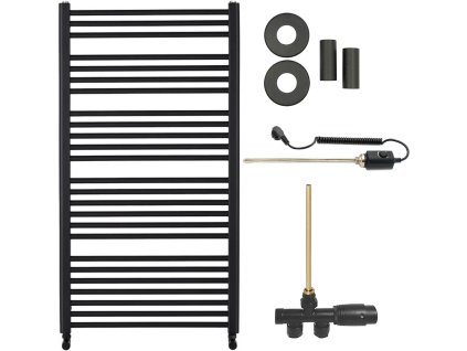 CERANO - Koupelnový radiátorový set Alberto - kombinované vytápění, termo tyč - boční jednobodové připojení - 716W - černá matná - 1180x650 mm
