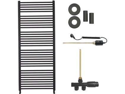 CERANO - Koupelnový radiátorový set Alberto - kombinované vytápění, termo tyč - boční jednobodové připojení - 999W - černá matná - 1660x650 mm