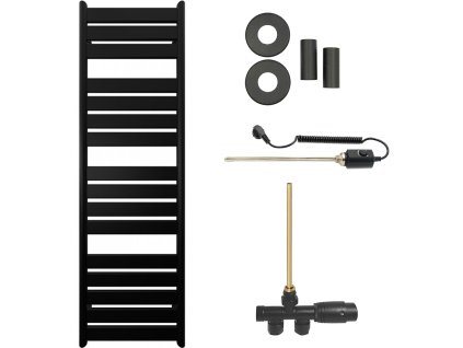 CERANO - Koupelnový radiátorový set Arturo - kombinované vytápění, termo tyč - boční jednobodové připojení - 859W - černá matná - 1600x500 mm