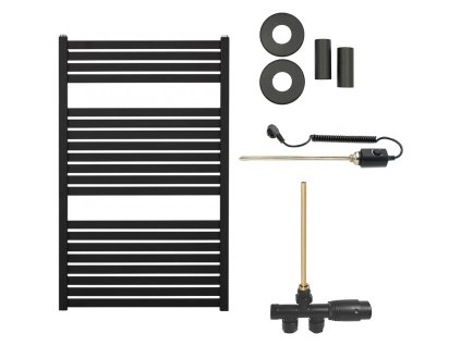 CERANO - Koupelnový radiátorový set Vincenzo - kombinované vytápění, termo tyč - boční jednobodové připojení - 400W - černá matná - 970x600 mm