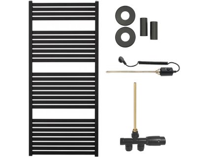 CERANO - Koupelnový radiátorový set Vincenzo - kombinované vytápění, termo tyč - boční jednobodové připojení - 600W - černá matná - 1330x600 mm