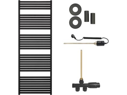 CERANO - Koupelnový radiátorový set Vincenzo - kombinované vytápění, termo tyč - boční jednobodové připojení - 800W - černá matná - 1690x600 mm