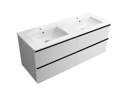 CERANO - Koupelnová skříňka pod umyvadlo s úchytkou Velora + keramické umyvadlo Todo - bílá matná, černá úchytka - 119x49,8x45,2 cm